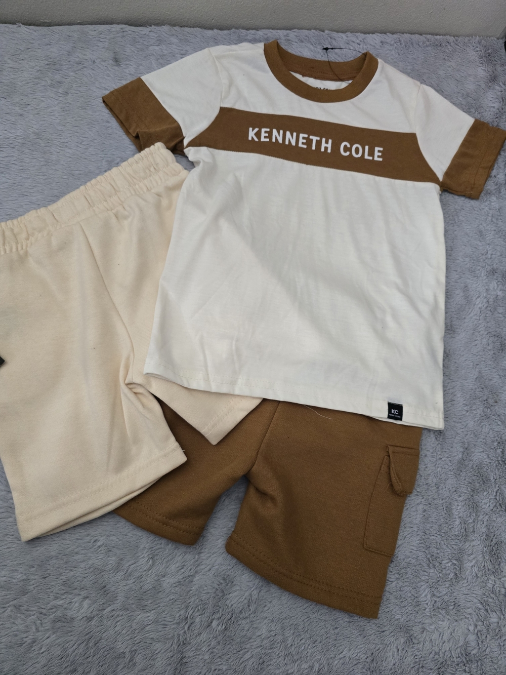 Kenneth Cole Cream and Brown Two-Piece Casual Set